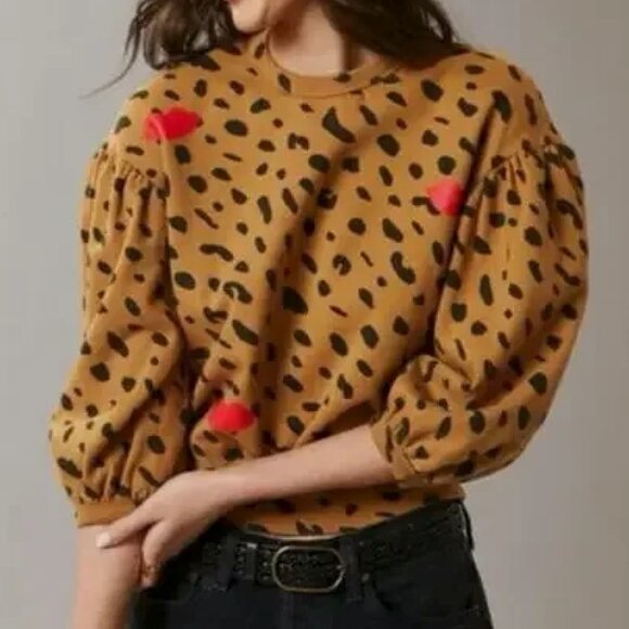 Clare V. Leopard Lips Sweatshirt size XS - Picture 1 of 4